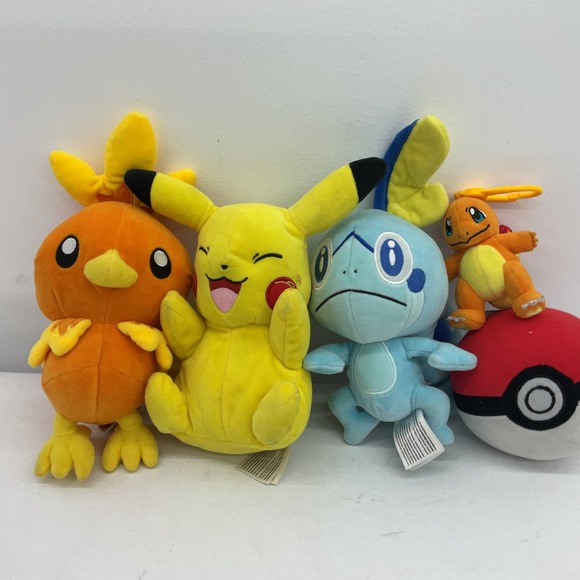 Pokemon Stuffed Animal Plush Toy Lot Pikachu Torchic Ball - Picture 1 of 6